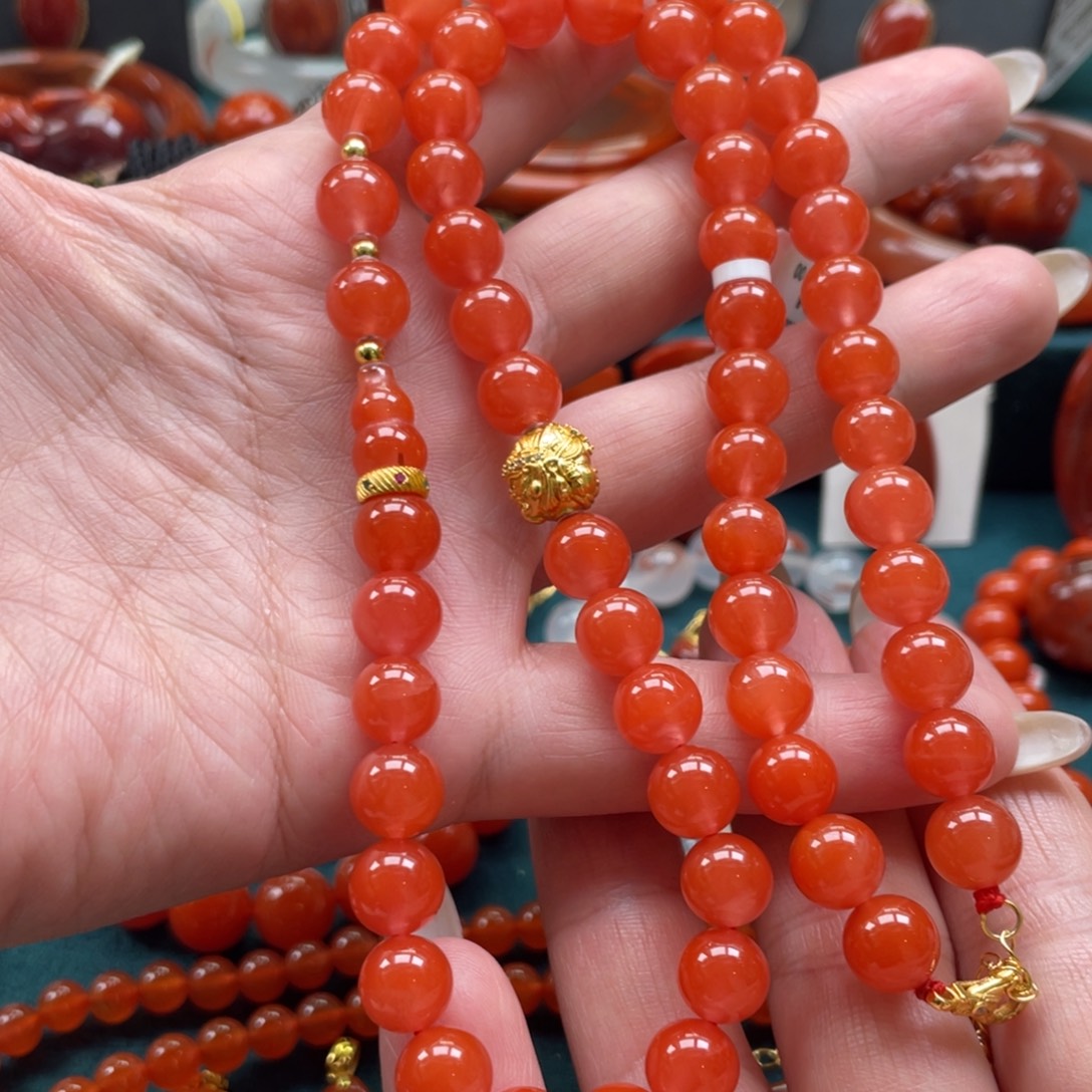 南红玛瑙银S925镶嵌保山南红DIY项链8mm