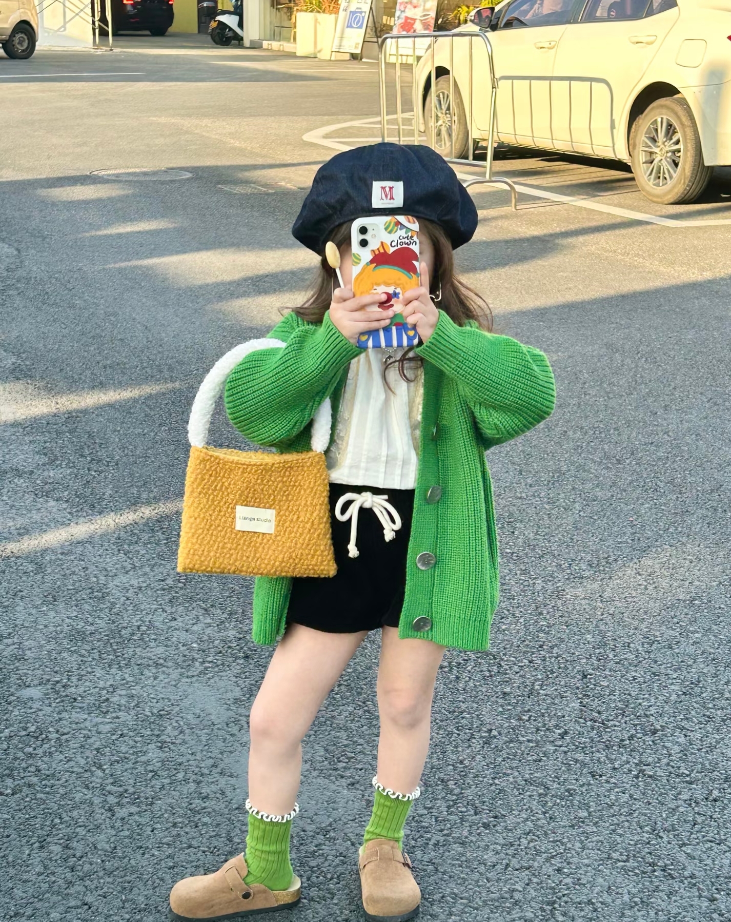 学院风翻领圆领卡通动漫长袖毛衣女童时尚纯色宝宝