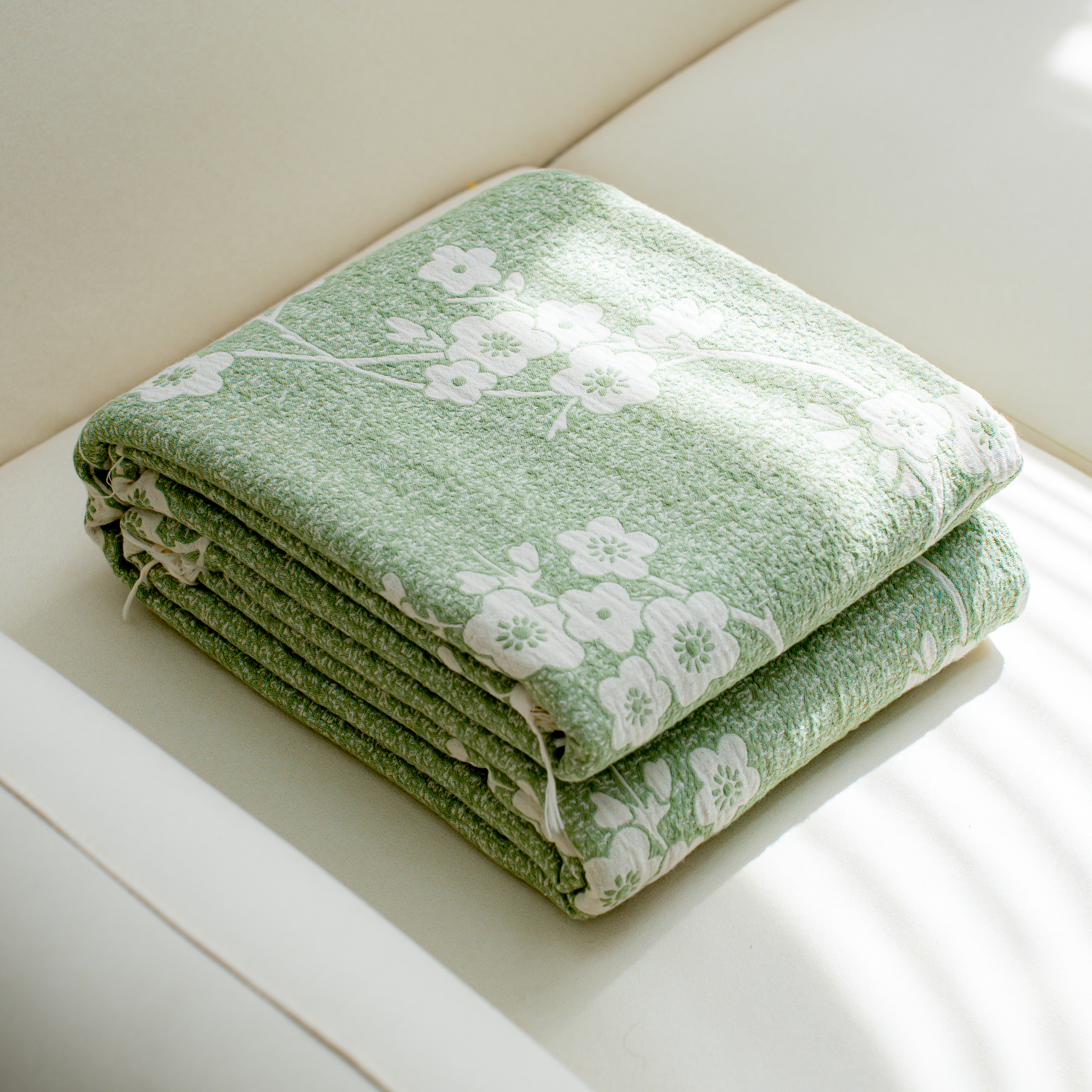 【京かわ会社】棉麻流苏床盖 梅之物语绿