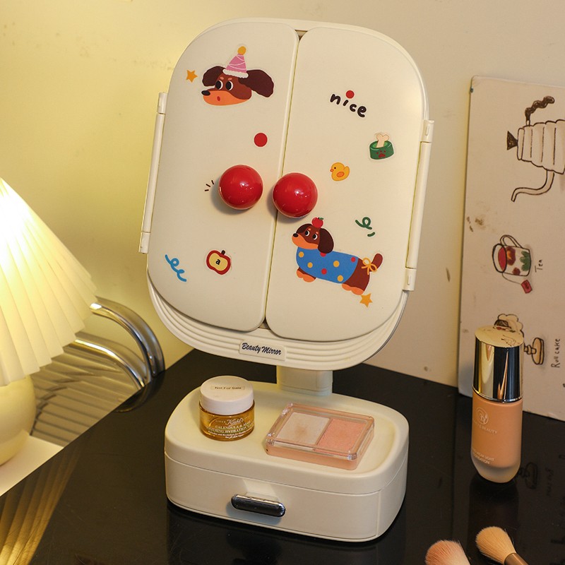 LED折叠化妆镜补光放大镜高便携收纳盒带灯办公室宿舍桌面梳妆镜！