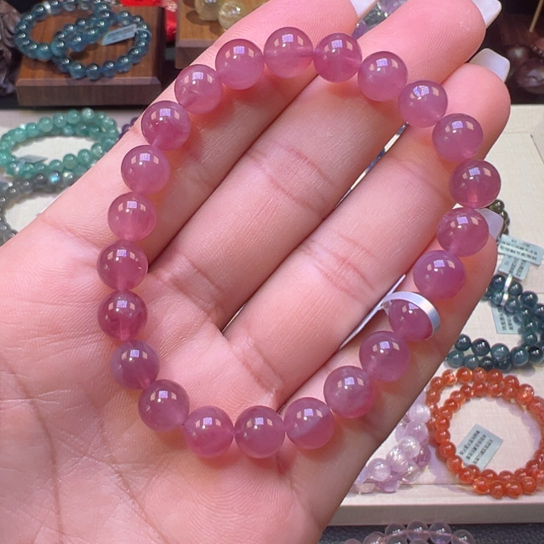 水晶手串未镶嵌收藏级高货紫马粉8.2mm