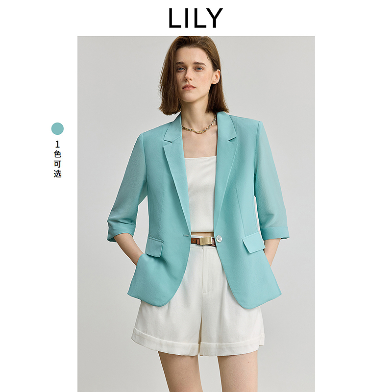 【ART系列】商场同款LILY2025夏女装含醋酸桑蚕丝西装125240C2233