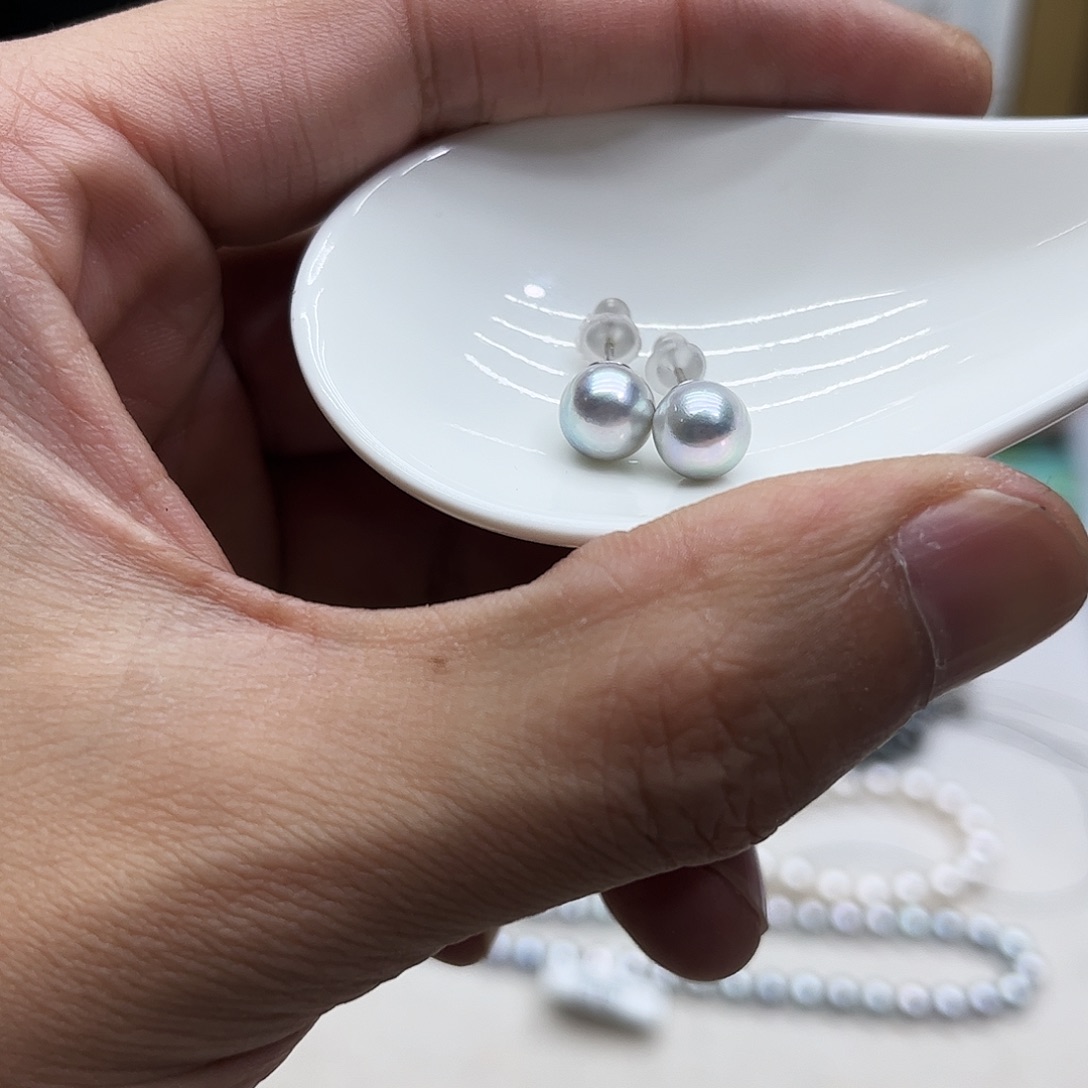 海水珍珠银S925镶嵌耳饰
