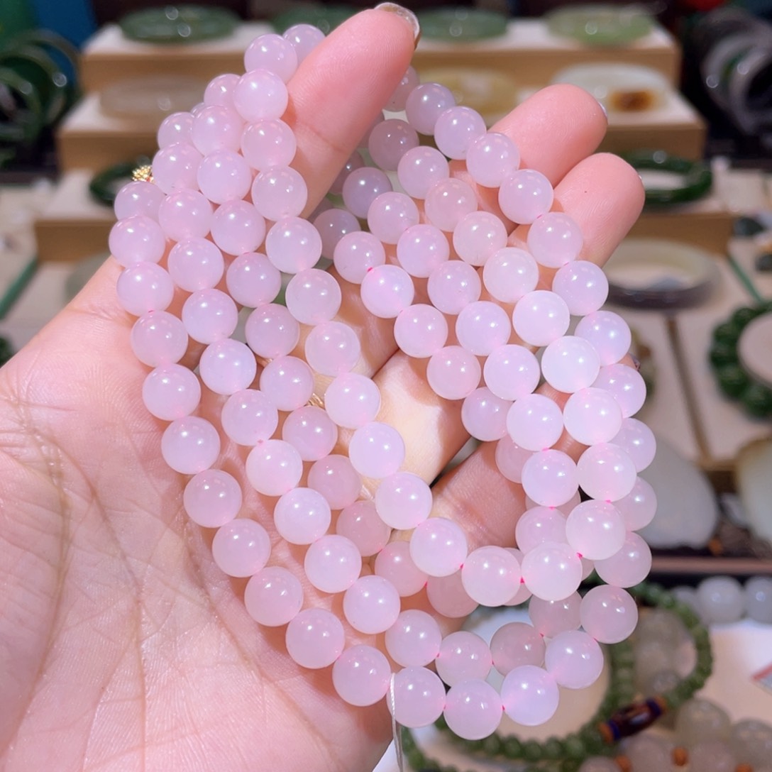 和田玉高品藕粉108未镶嵌