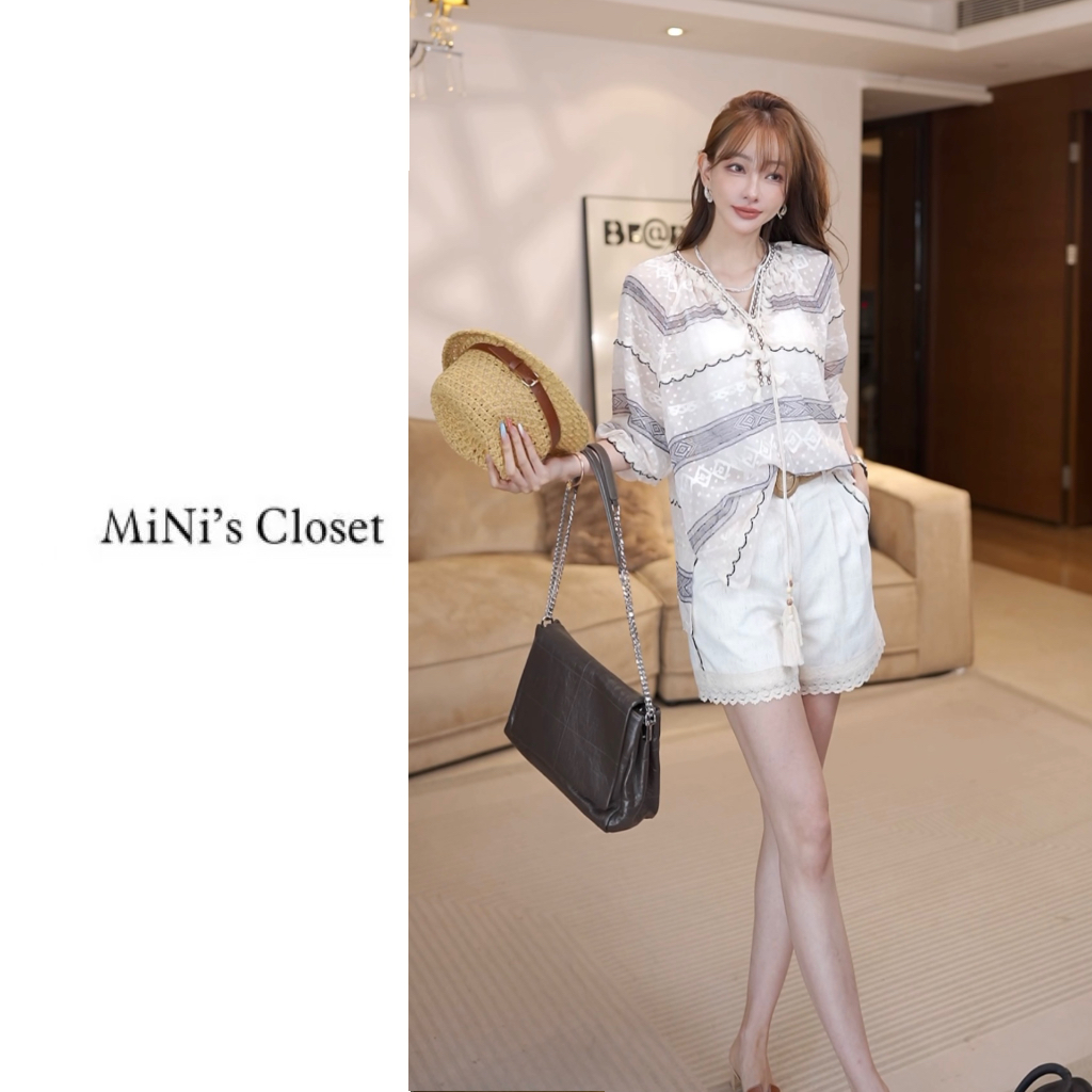 【MiNi推荐】夏季新款原创清透田园重工刺绣短裤套装送腰带JE2237