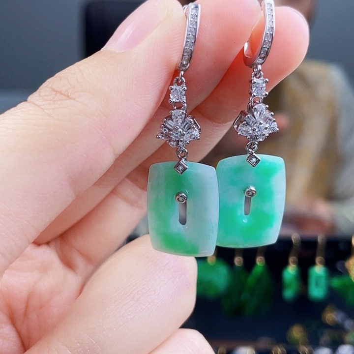 翡翠耳饰银S925镶嵌饰品