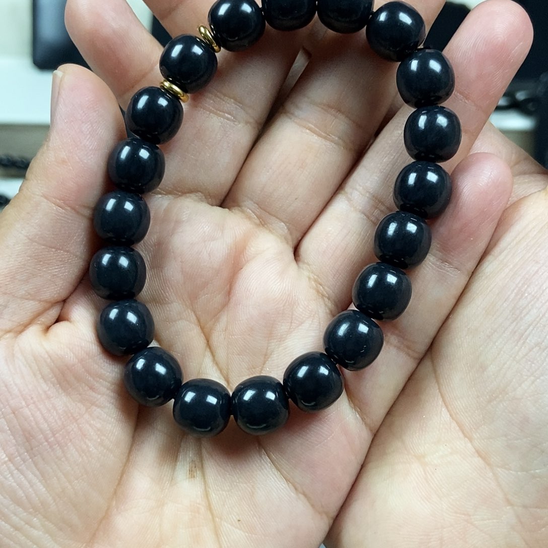 手链未镶嵌和田玉（墨玉）卡10老型手串