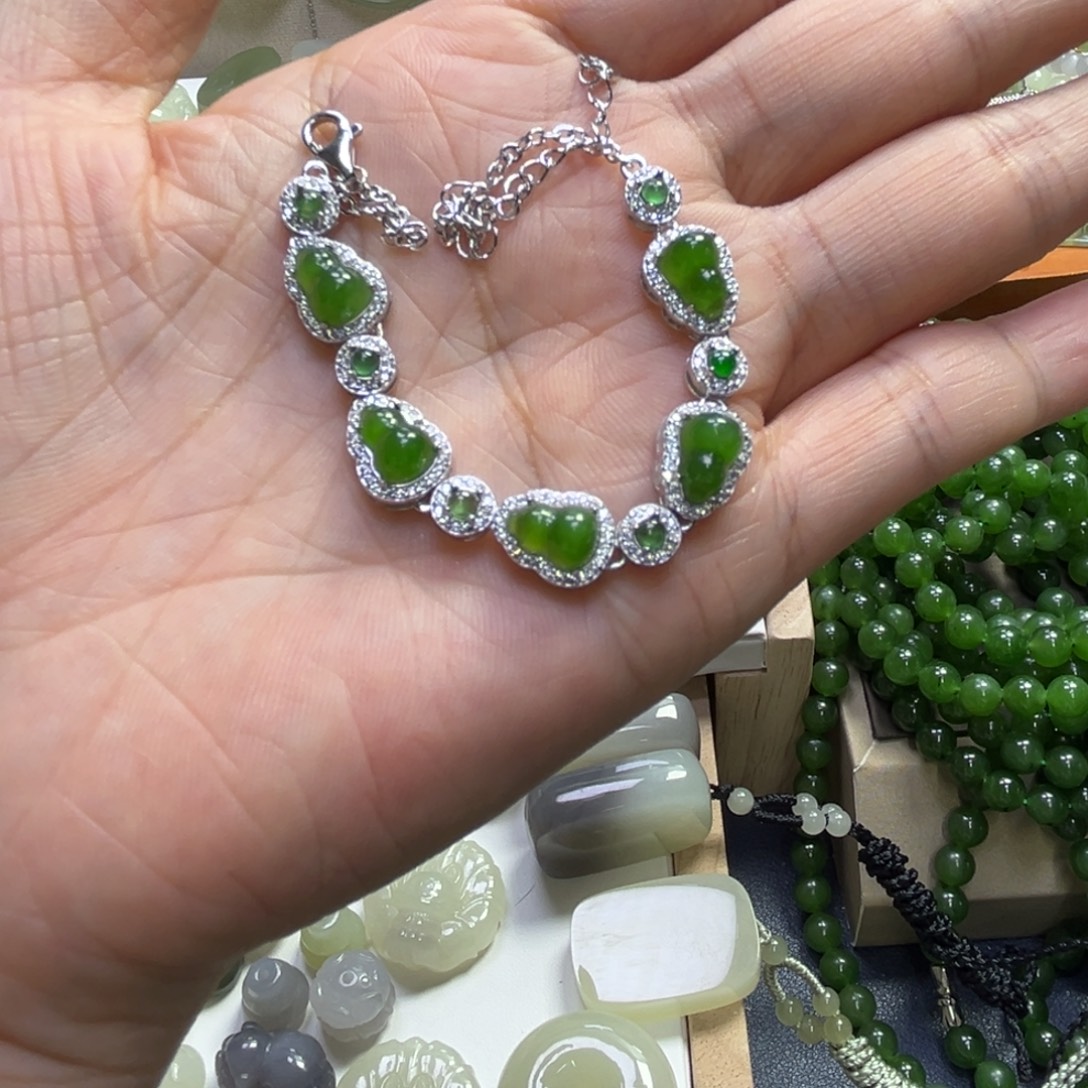 先***了和田玉银S925镶嵌手链