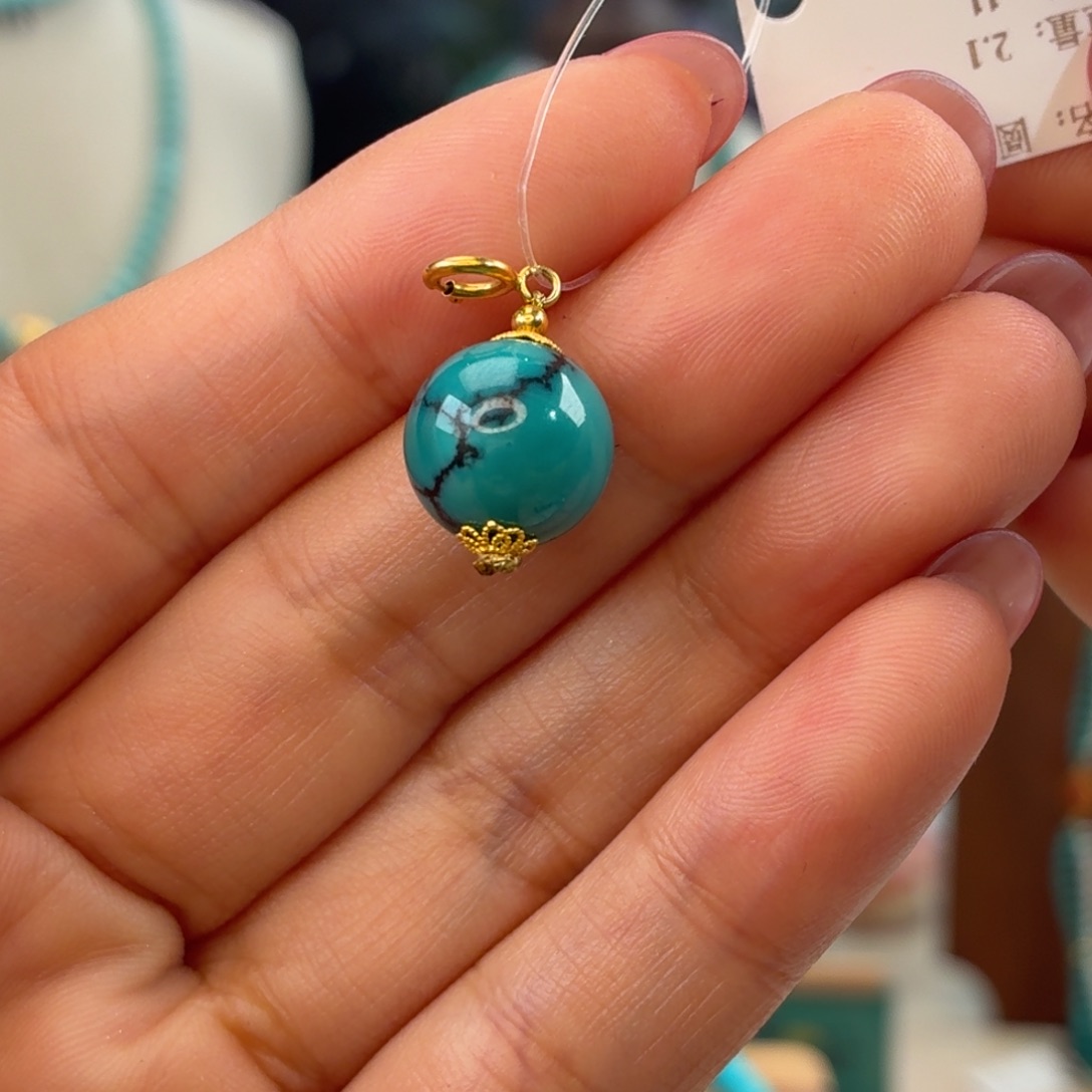 绿松石18K金镶嵌吊坠(赠链)