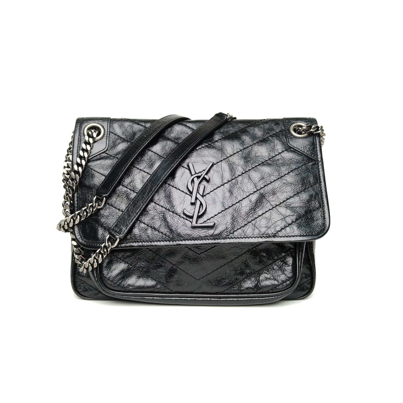 95新 YSL/圣罗兰 【娇】Niki 28 黑色 皮革C黑扣 620434