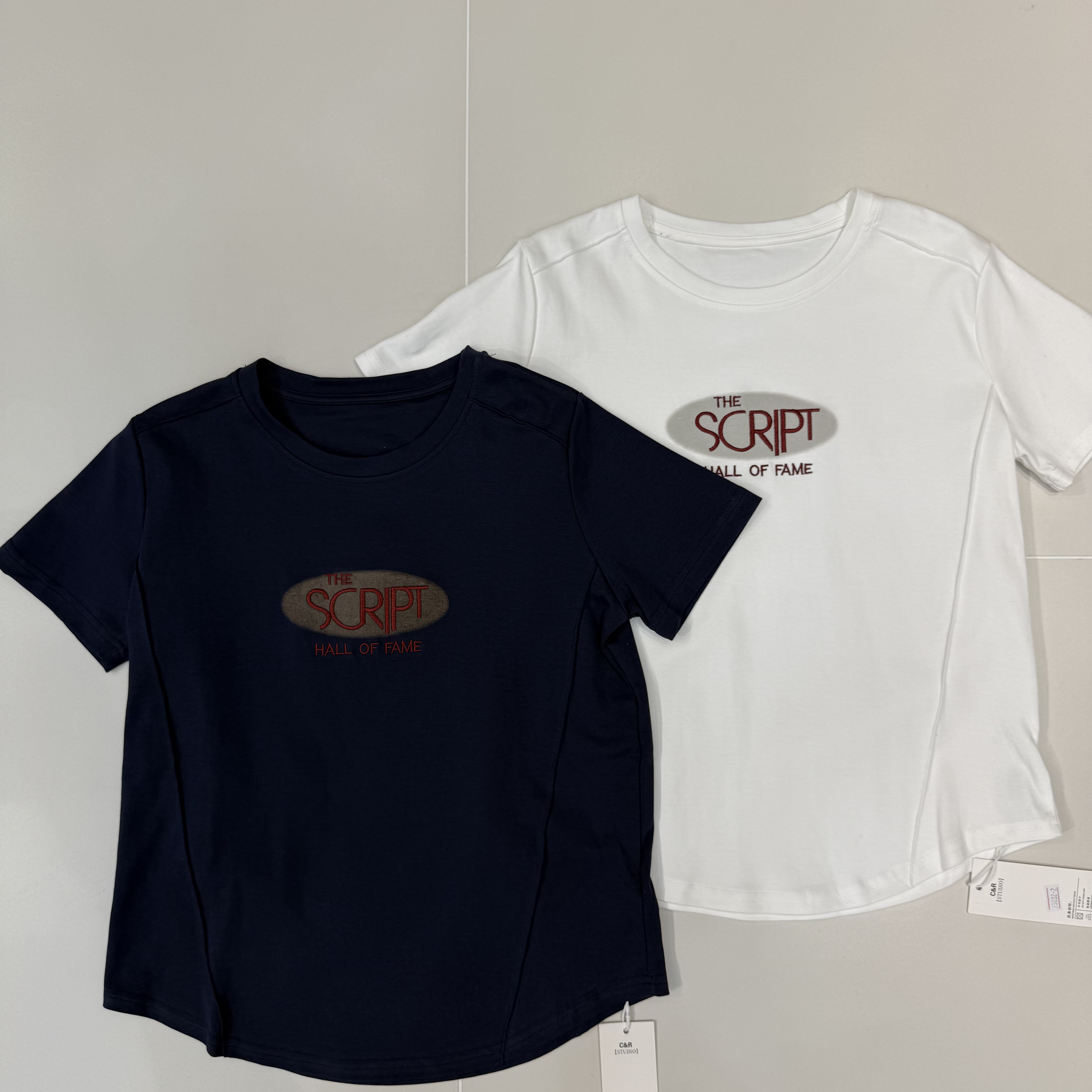 【坦姐严选 实体品质】新款胸前字母刺绣修身正肩T恤33032