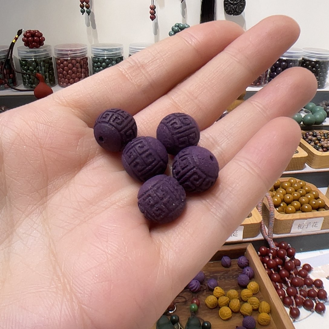 泥塑紫气东来回纹珠1.1散珠5颗装