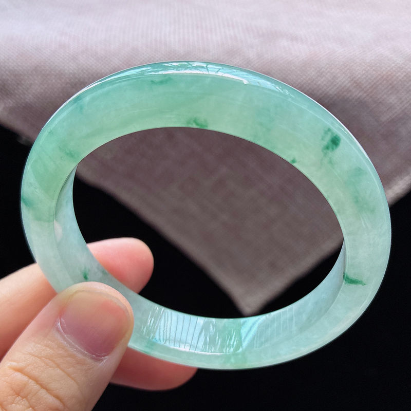 54圈25577冰种水冰胶飘花翡翠手镯子正圈玉环好种水润天然A货 a22