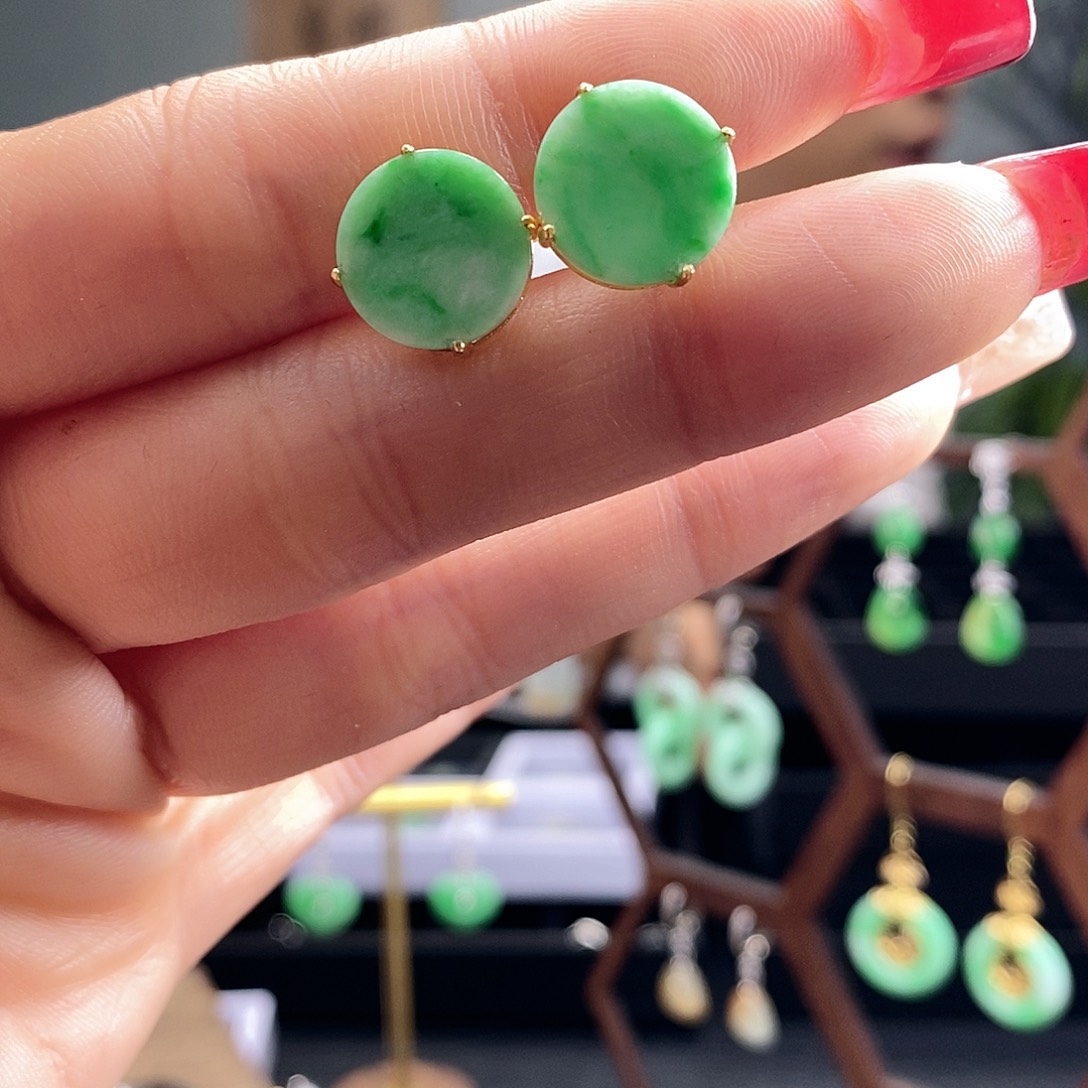 翡翠耳饰银S925镶嵌翡翠