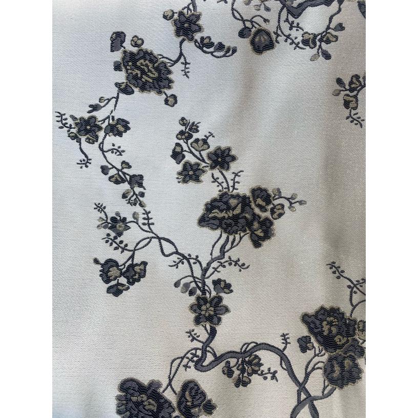 灰底绿花缠枝牡丹漳缎提花面料国风新中式服装旗袍布料舒适高密