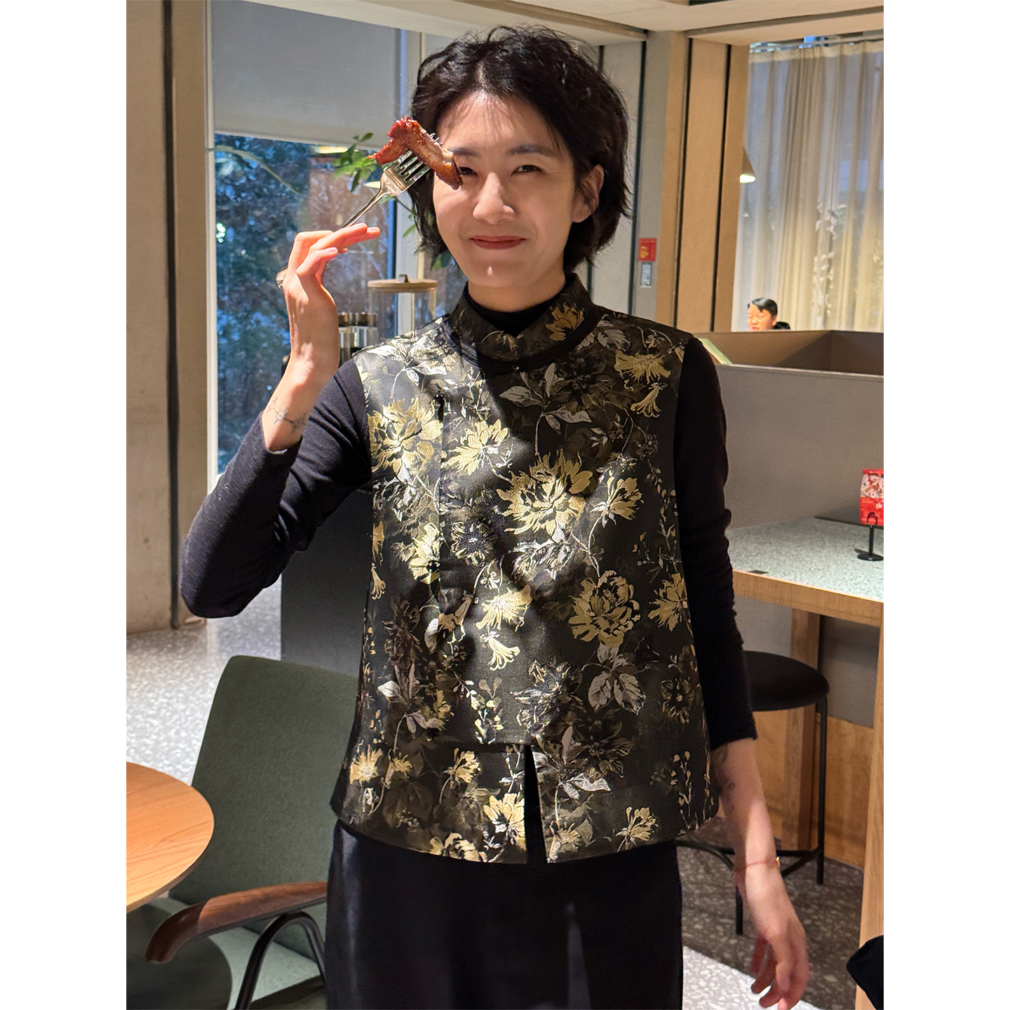 LANGQING 新中式国风金丝提花盘扣背心马甲47426#