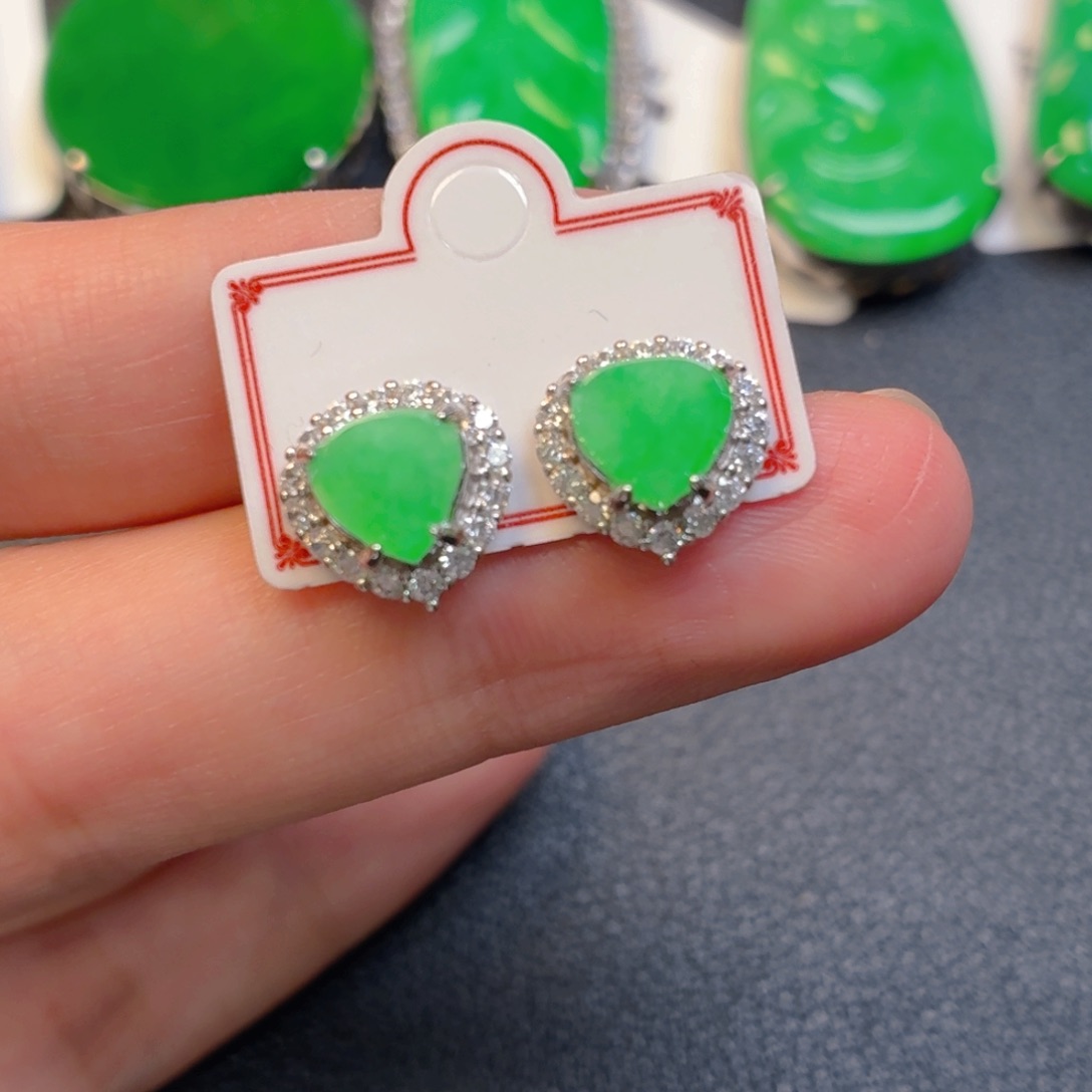 翡翠银S925镶嵌吊坠(不含链)耳钉