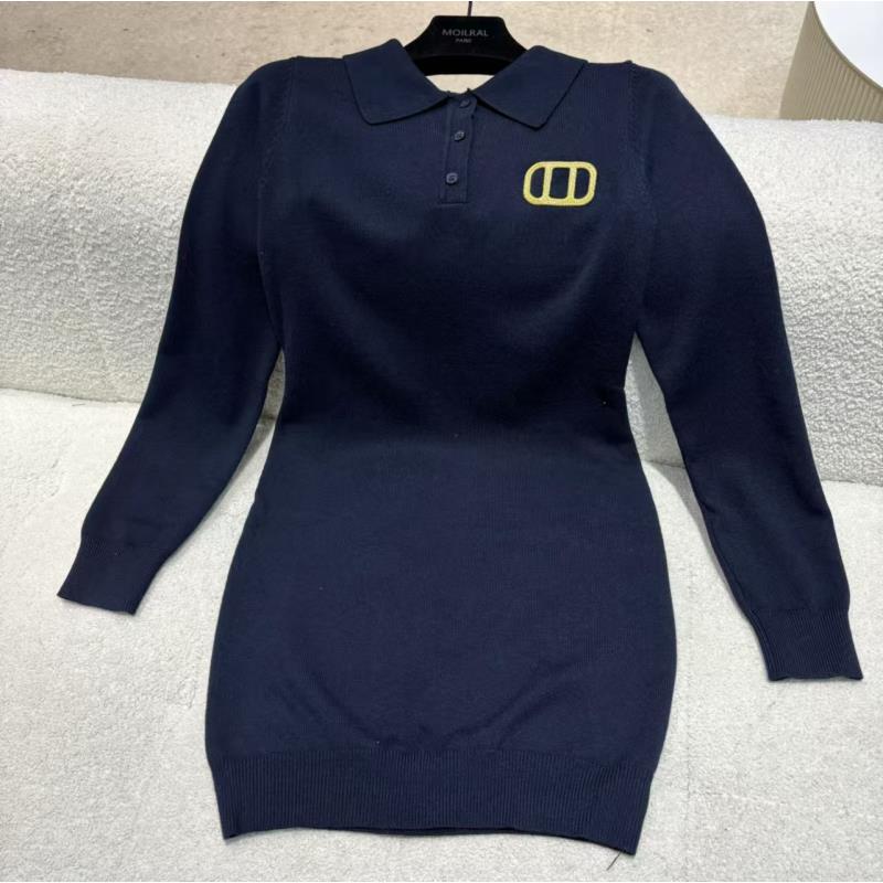 针织时尚女士翻领气质长袖连衣裙077