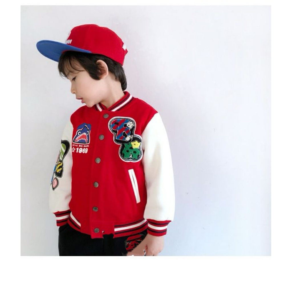 0110【毛巾贴布】春秋毛圈时尚儿童棒球服外套
