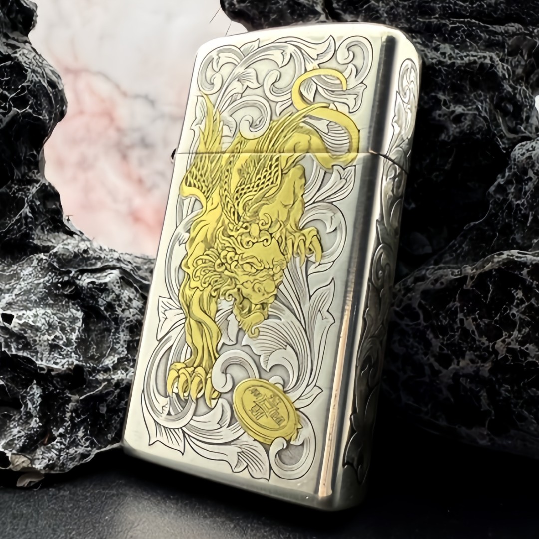【老李鉴定】ZIPPO打火机窄财色包银鎏金窄机DYJ1