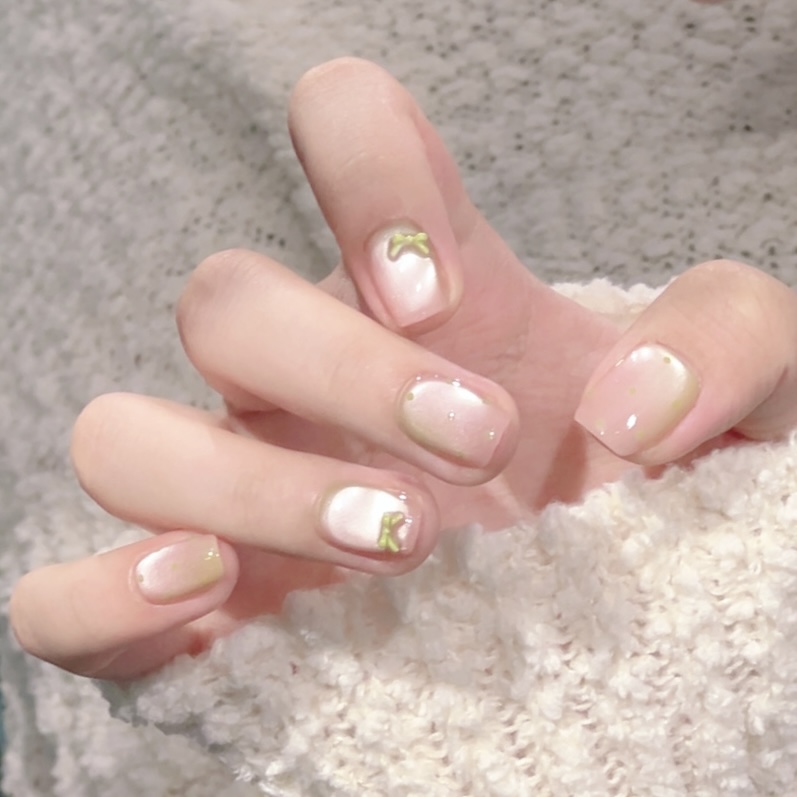 【乐不思暑】野世穿戴甲 手绘绿色波点 渐变显白夏日美甲 