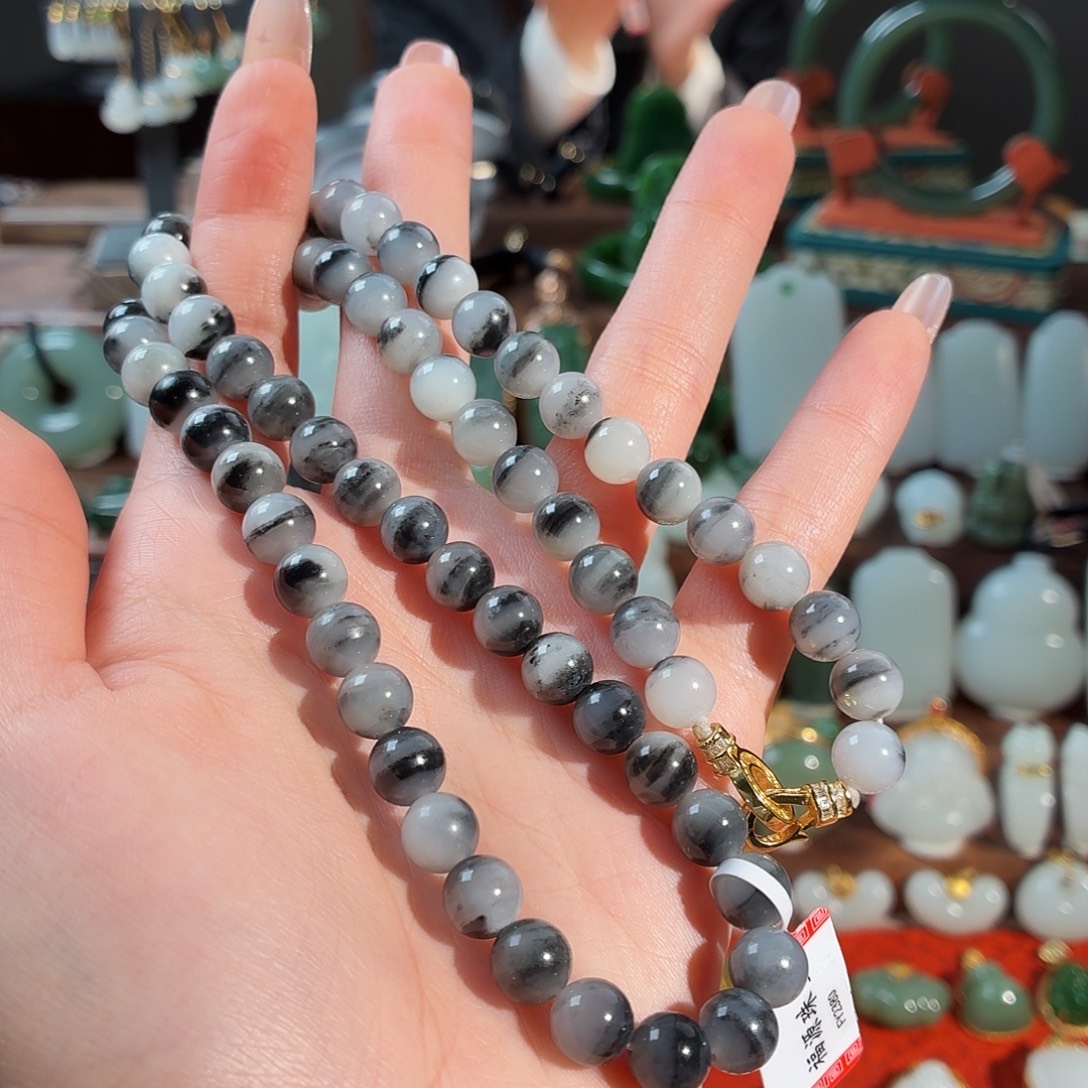 和田玉银S925镶嵌项链T