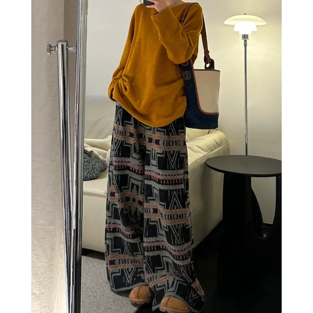 2025早春【双面提花 几何图案】高品质呢料 宽松慵懒感阔腿裤休闲裤