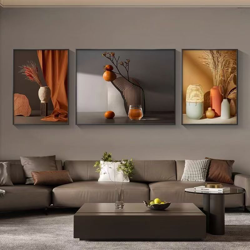 客厅装饰画沙发高级墙画背景墙挂画轻奢高级感北欧三联画大气壁画