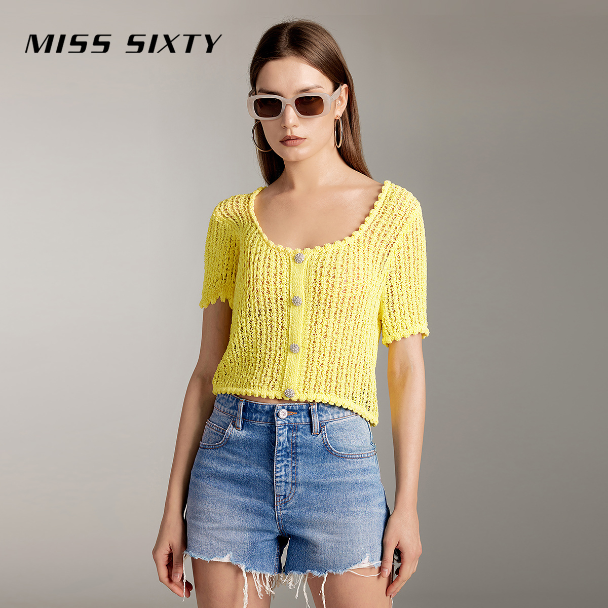 【小玉专属】MissSixty夏针织衫镂空钩花套头法式文艺0193
