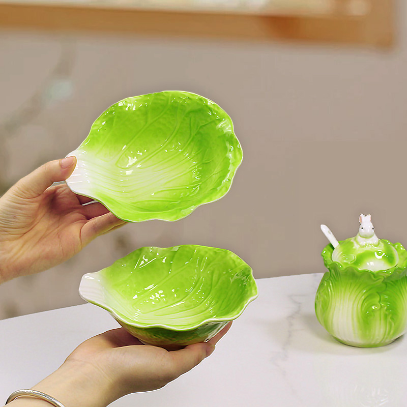 珐琅彩陶瓷白菜蘸料碟子 蘸料碗 咸菜花生小菜碗碟