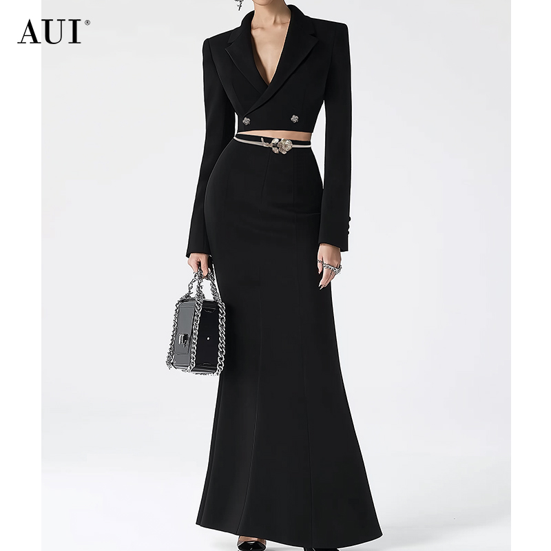 aui【媛媛女王专享】职业裙女2025春高级感半身鱼尾裙套装24W145882