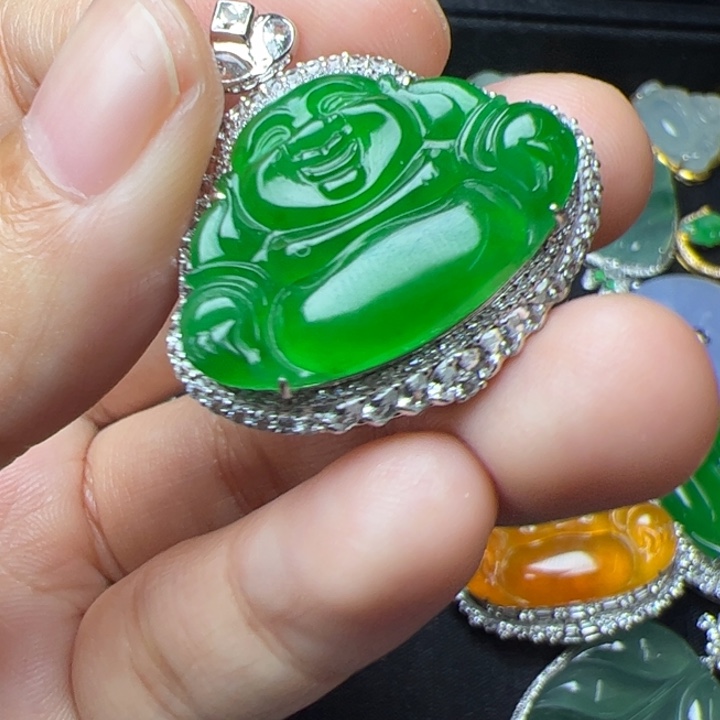 翡翠18K金镶嵌吊坠(不含链)