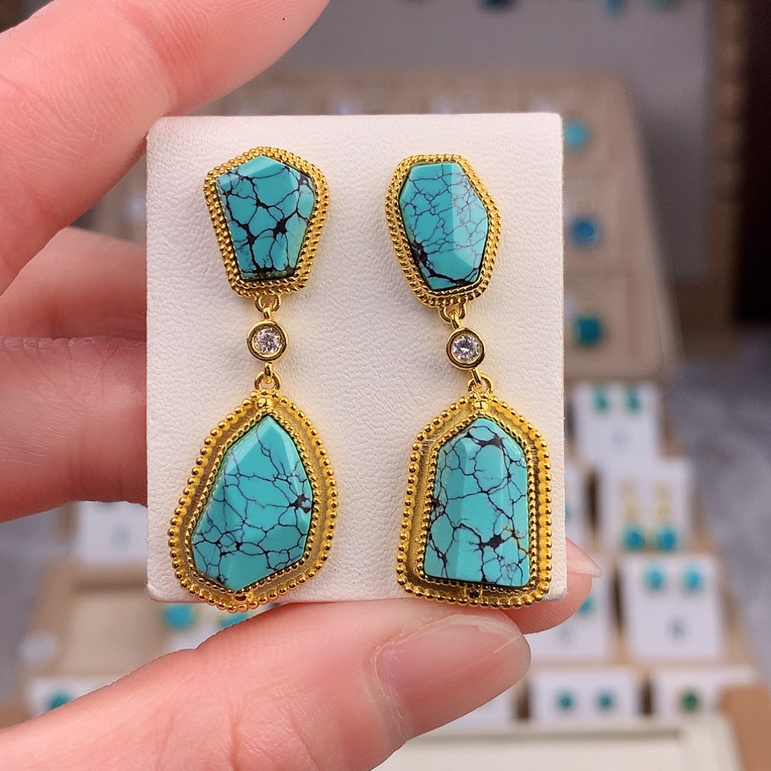 绿松石耳饰银S925镶嵌