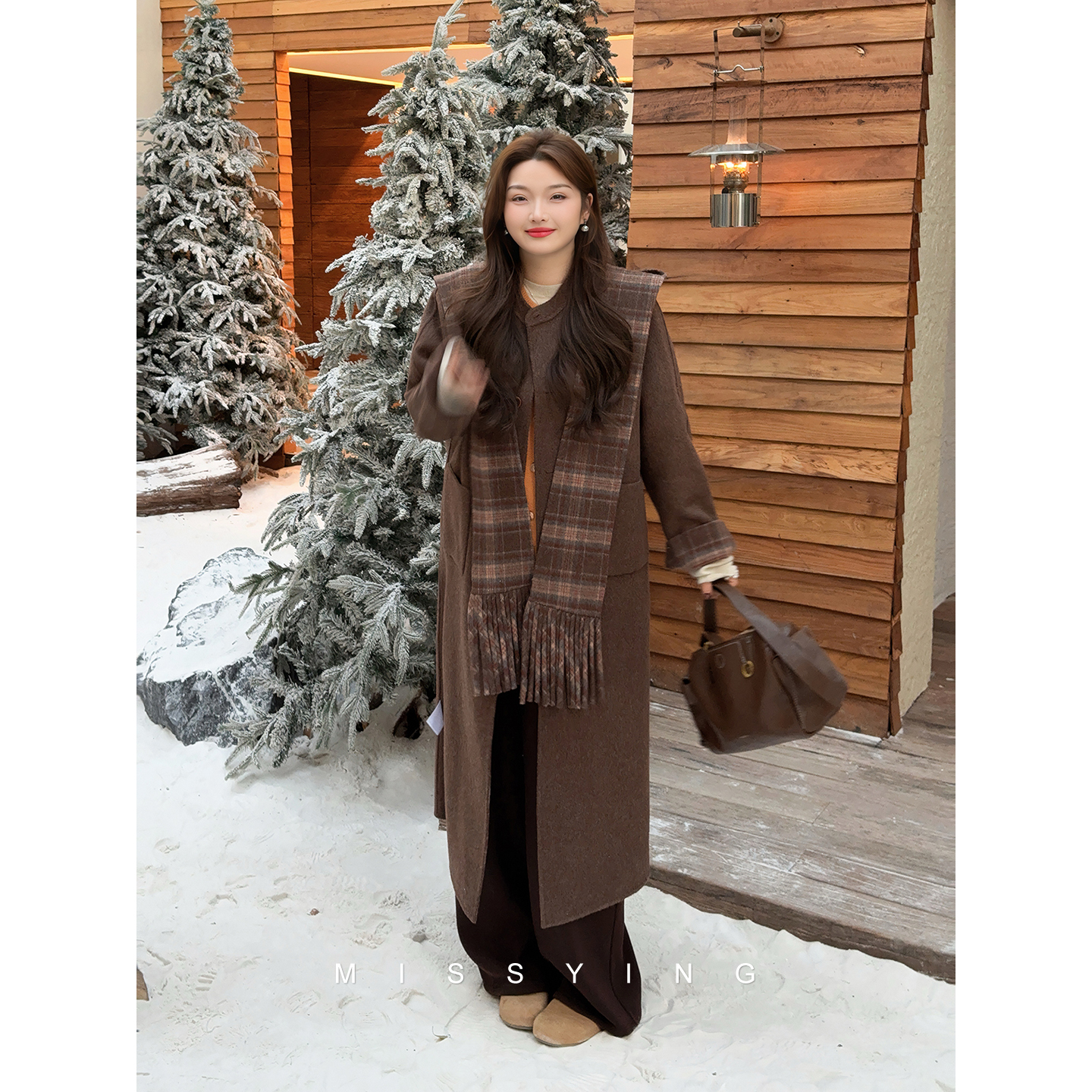 应小姐【学院派】微胖大码冬季复古显瘦宽松两面穿双面呢长款大衣