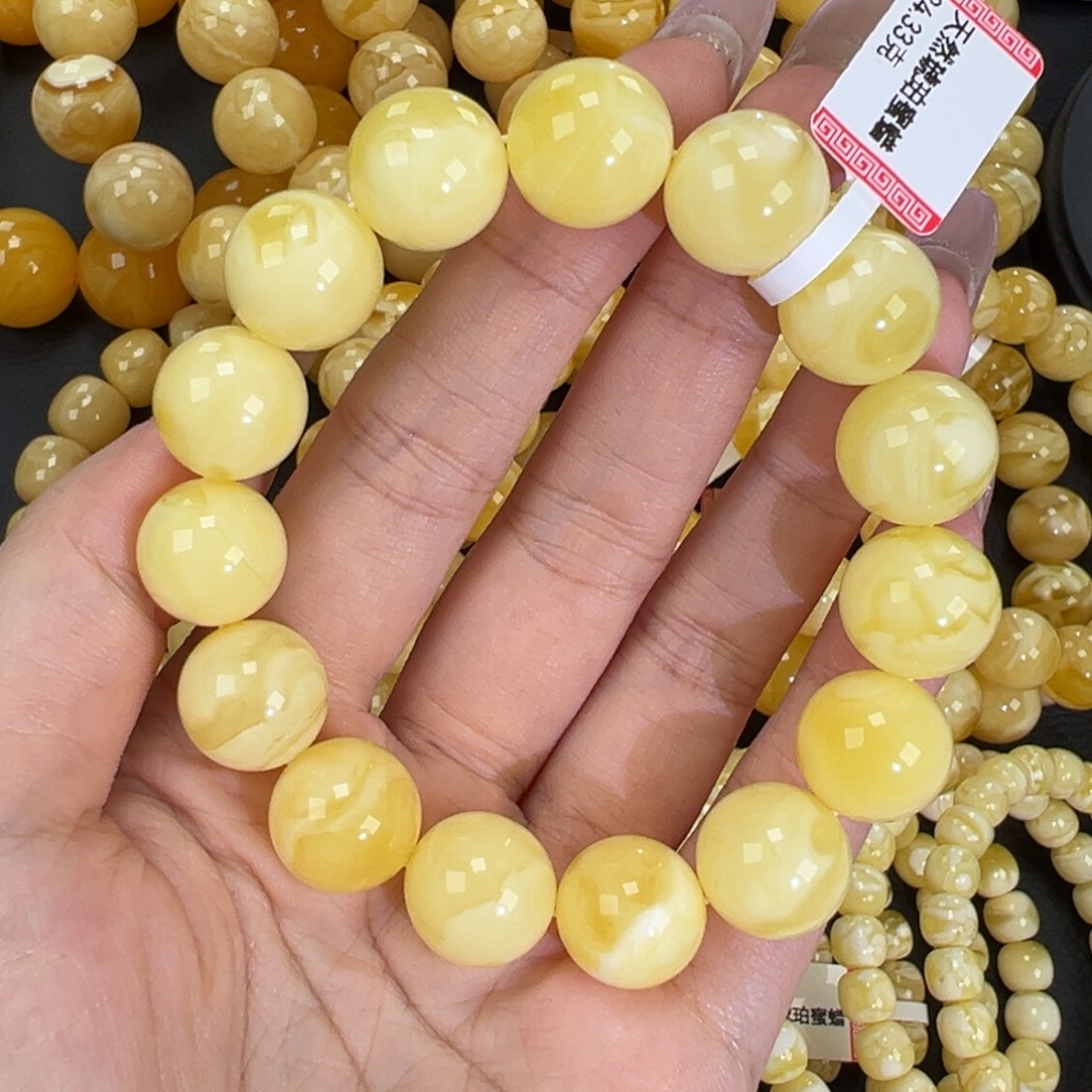 琥珀未镶嵌手链24.3白蜡妖花