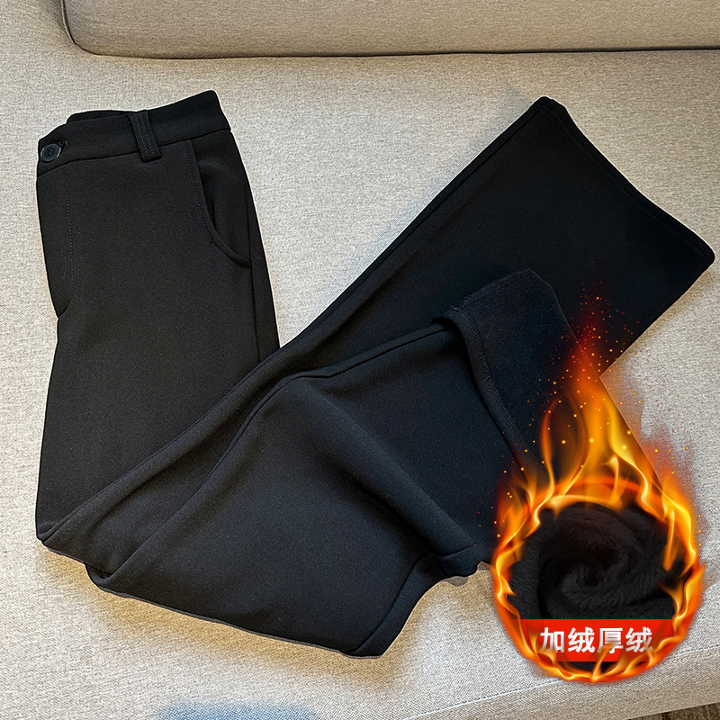 黑色加绒加厚微喇休闲裤女秋冬2025新款垂感高腰显瘦不贴腿喇叭裤