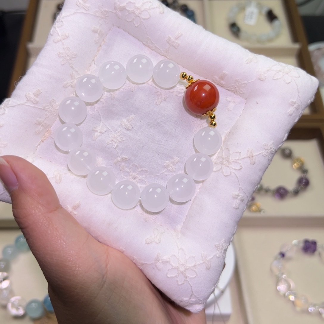 南红玛瑙银S925镀金镶嵌手链