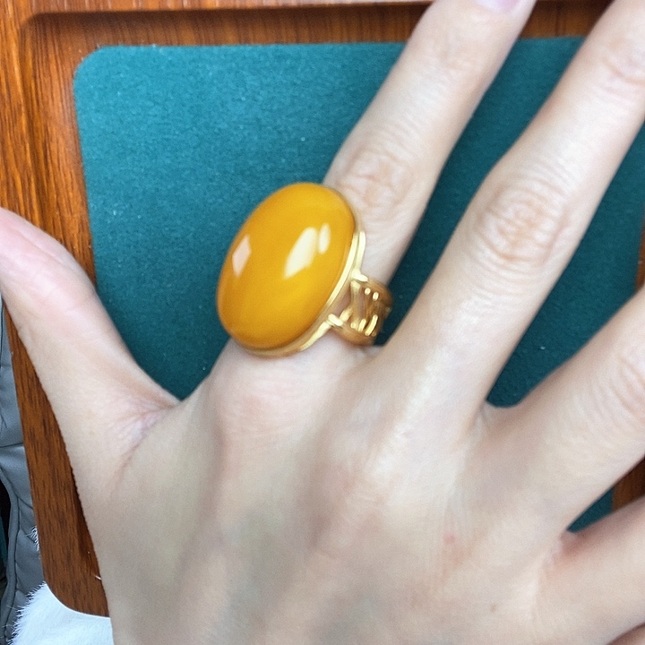 蜜蜡戒指银S925镶嵌戒指