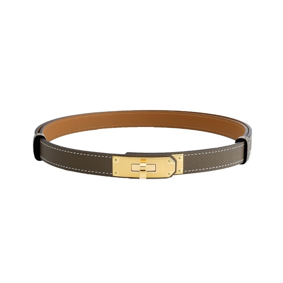全新未使用 Hermes/爱马仕 大象灰窄版金扣腰带