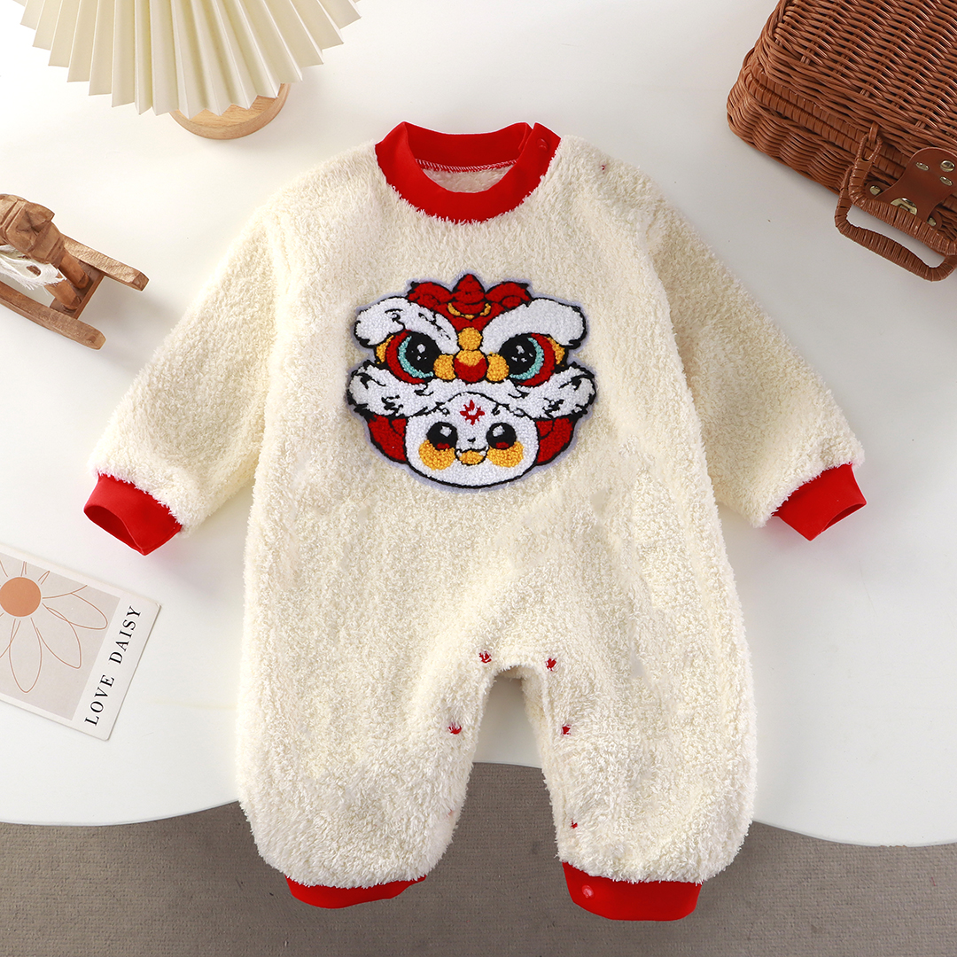 婴儿连体衣冬季加绒加厚保暖哈衣男女宝宝过年服新生儿爬服0-1岁