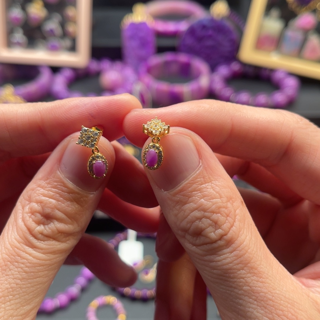 苏纪石（舒俱来）银S925镀金镶嵌耳坠