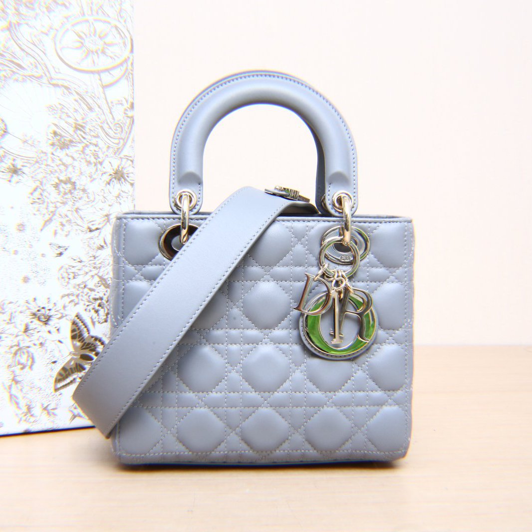 95新 DIOR/迪奥 戴妃单肩包 四格灰色 皮革S 金扣2019 P205336881