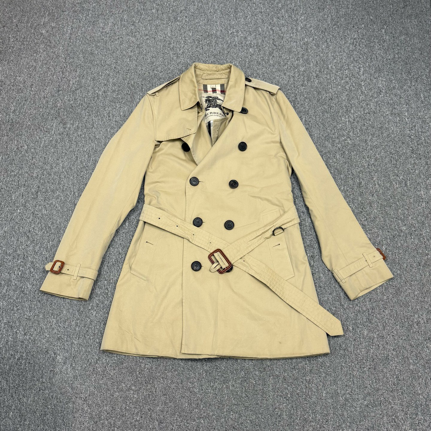 95新 BURBERRY/博柏利 17409381 米色内里格纹大衣外套 48R 95新