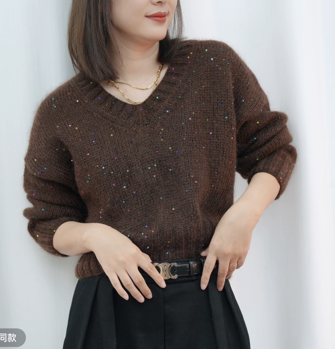 织（V领落肩袖）毛衣材料包 （一份一两）8份起拍 送针送教程