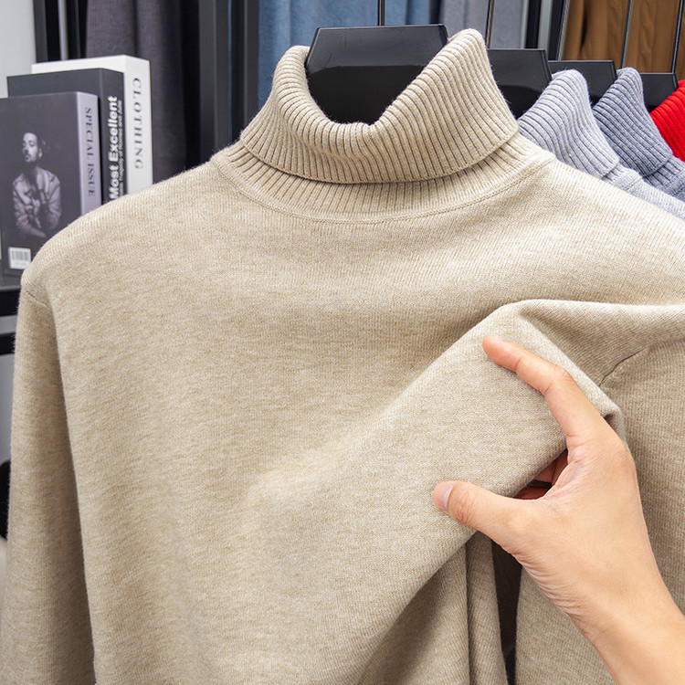 【专柜正品】男士100%纯羊毛衫秋冬加厚高档高领中年纯色简约针织衫