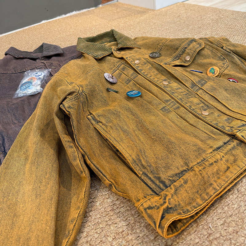 秋季美潮百搭复古赛络纺撞色翻领短款外套男水洗宽松徽章工装夹克