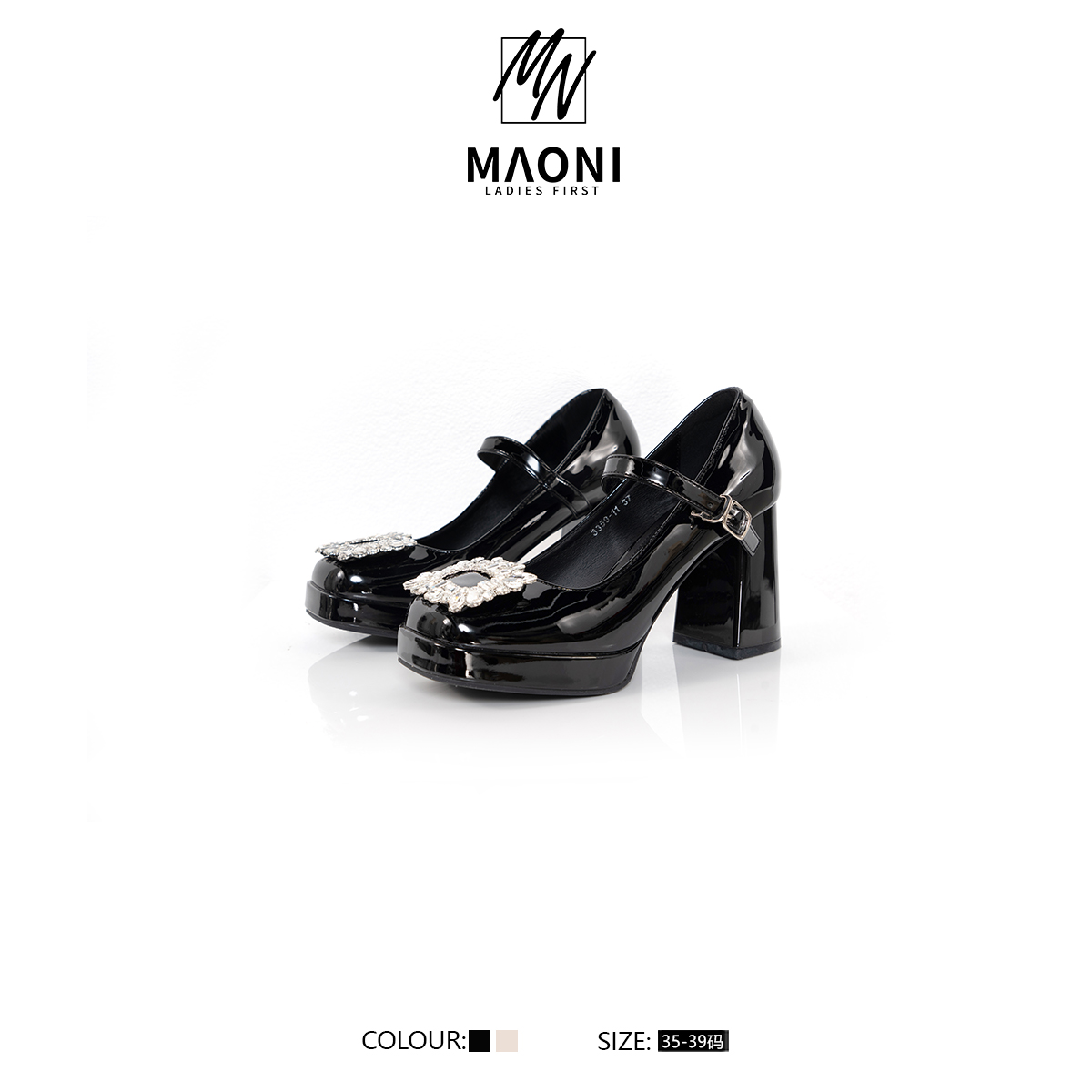 毛妮Peshe【水钻方扣】方头粗跟法式玛丽珍鞋甜美高跟单鞋女 DX9109