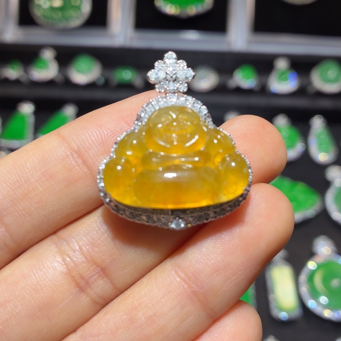 翡翠18K金镶嵌吊坠(不含链)翡翠