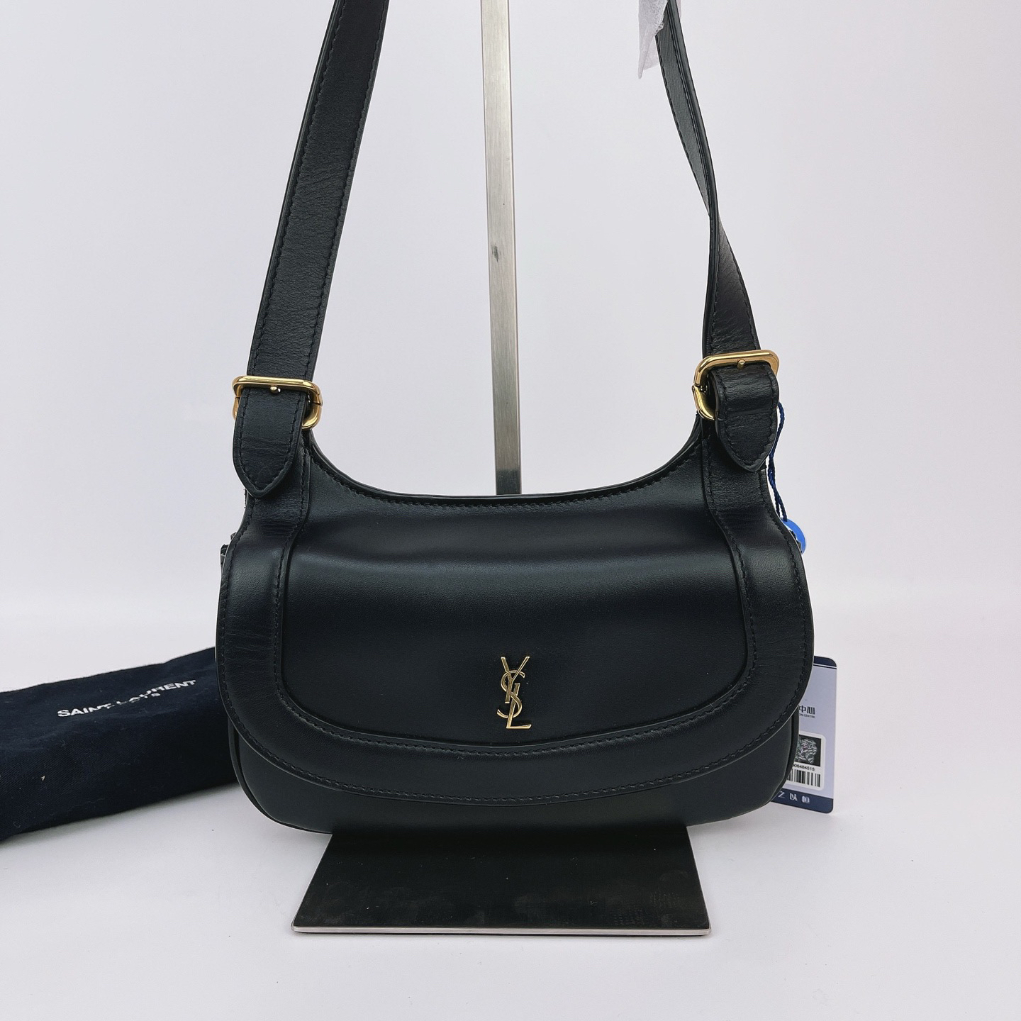 95新 YSL/圣罗兰 圣罗兰 黑色牛皮斜挎包底长18 D983