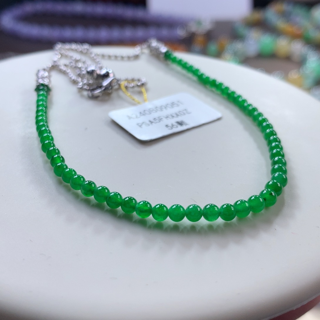翡翠颈饰未镶嵌翡翠高冰冰阳绿小米珠卡3+
